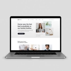 a realistic website mockup displayed on a laptop or desktop screen, minimalistic ui, clean layout, modern colors.